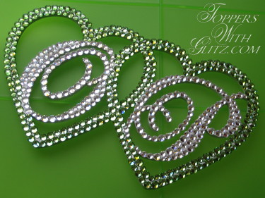 Double heart crystal cake topper